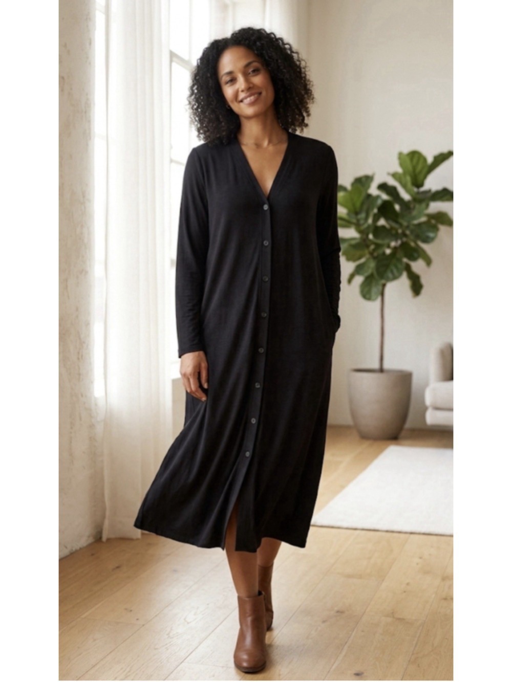 Cuddl Duds Softwear Maxi Dress Plus Sz 1X Lounge Resort Beach Boho Black Modal